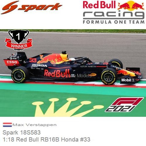 PRE-ORDER 1:18 Red Bull RB16B Honda #33 | Max Verstappen (Spark 18S583)