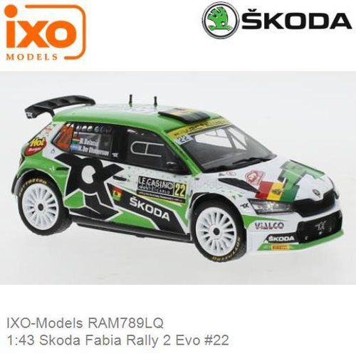 Modelauto 1:43 Skoda Fabia Rally 2 Evo #22 | Marco Bulacia-Wikinson (IXO-Models RAM789LQ)