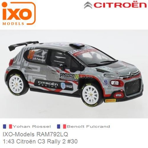 Modelauto 1:43 Citroën C3 Rally 2 #30 | Yohan Rossel (IXO-Models RAM792LQ)