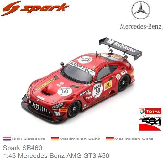 Modelauto 1:43 Mercedes Benz AMG GT3 #50 (Spark SB460)