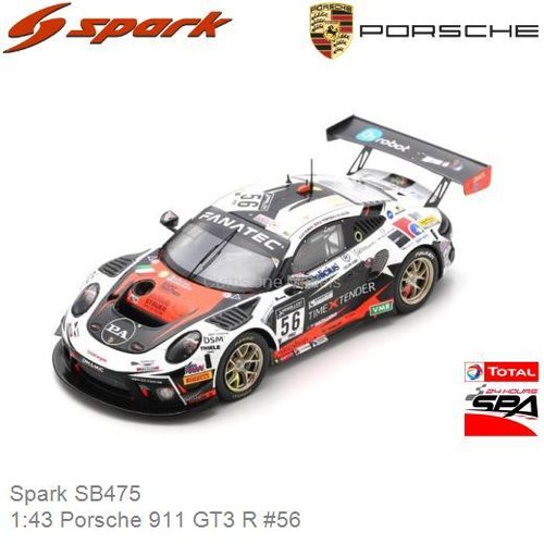 Modelauto 1:43 Porsche 911 GT3 R #56 | Romain Dumas (Spark SB475)