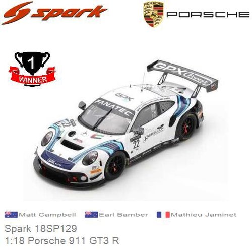 Modelauto 1:18 Porsche 911 GT3 R | Matt Campbell (Spark 18SP129)