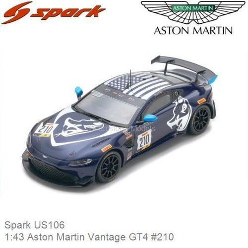 Modelauto 1:43 Aston Martin Vantage GT4 #210 | Michael Dinan (Spark US106)