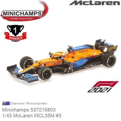 Modelauto 1:43 McLaren MCL35M #3 | Daniel Ricciardo (Minichamps 537215803)