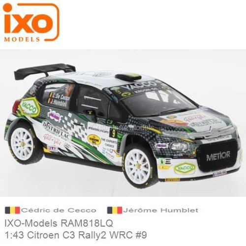 Modelauto 1:43 Citroen C3 Rally2 WRC #9 | Cédric de Cecco (IXO-Models RAM818LQ)