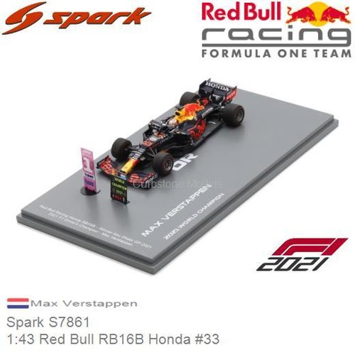 Modelauto 1:43 Red Bull RB16B Honda #33 | Max Verstappen (Spark S7861)