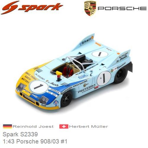 Modelauto 1:43 Porsche 908/03 #1 | Reinhold Joest (Spark S2339)
