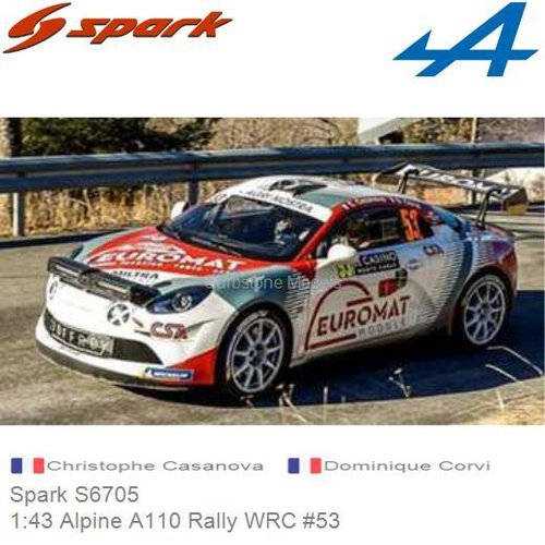 Modelauto 1:43 Alpine A110 Rally WRC #53 | Christophe Casanova (Spark S6705)