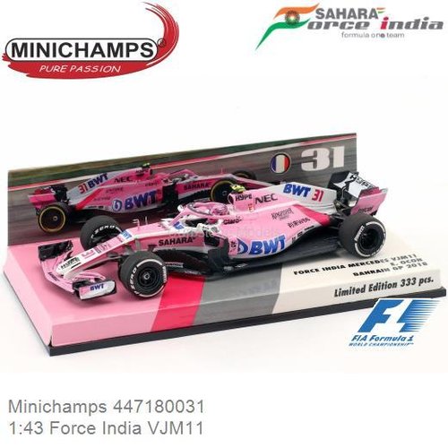 Modelauto 1:43 Force India VJM11 | Esteban Ocon (Minichamps 447180031)