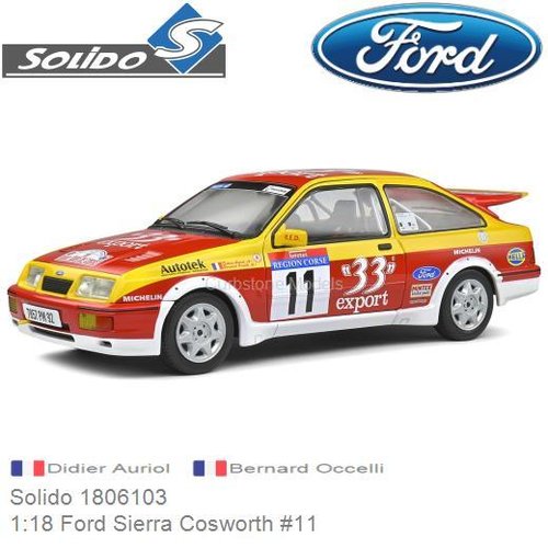 Modelauto 1:18 Ford Sierra Cosworth #11 | Didier Auriol (Solido 1806103)