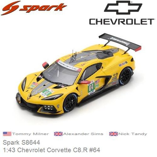 Modelauto 1:43 Chevrolet Corvette C8.R #64 | Tommy Milner (Spark S8644)