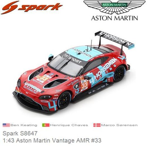 Modelauto 1:43 Aston Martin Vantage AMR #33 | Ben Keating (Spark S8647)