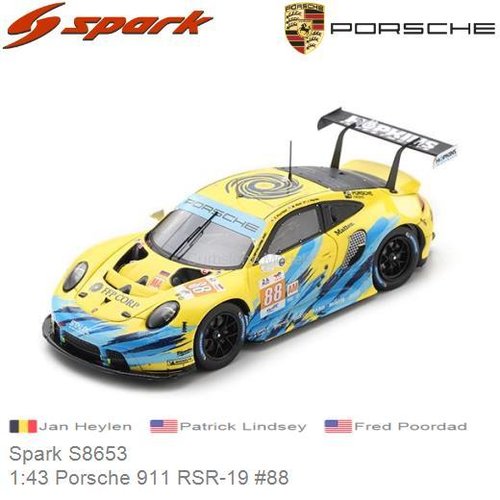 Modelauto 1:43 Porsche 911 RSR-19 #88 | Jan Heylen (Spark S8653)