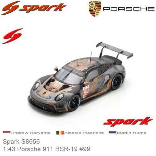 Modelauto 1:43 Porsche 911 RSR-19 #99 | Andrew Haryanto (Spark S8656)