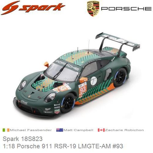 Modelauto 1:18 Porsche 911 RSR-19 LMGTE-AM #93 (Spark 18S823)