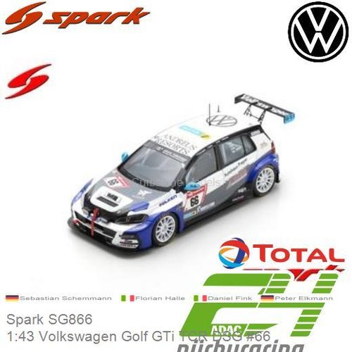 Modelauto 1:43 Volkswagen Golf GTi TCR DSG #66 | Sebastian Schemmann (Spark SG866)