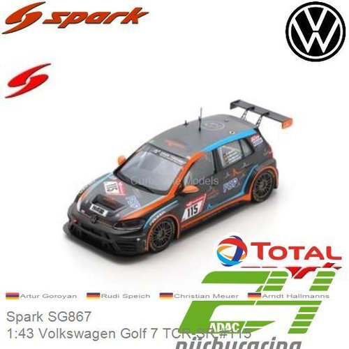 Modelauto 1:43 Volkswagen Golf 7 TCR-SR #115 | Artur Goroyan (Spark SG867)