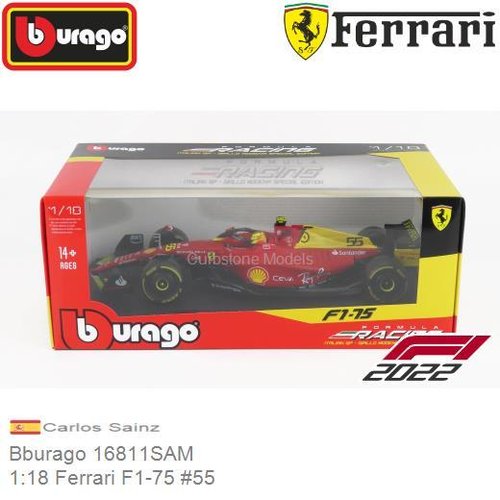 PRE-ORDER 1:18 Ferrari F1-75 #55 | Carlos Sainz (Bburago 16811SAM)