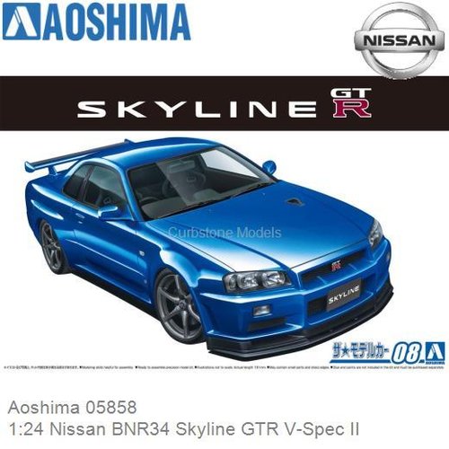 Bouwpakket 1:24 Nissan BNR34 Skyline GTR V-Spec II (Aoshima 05858)