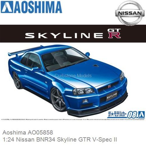 Bouwpakket 1:24 Nissan BNR34 Skyline GTR V-Spec II (Aoshima AO05858)