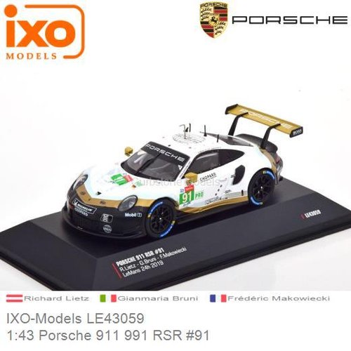 Modelauto 1:43 Porsche 911 991 RSR #91 | Richard Lietz (IXO-Models LE43059)