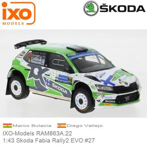 Modelauto 1:43 Skoda Fabia Rally2 EVO #27 | Marco Bulacia (IXO-Models RAM863A.22)