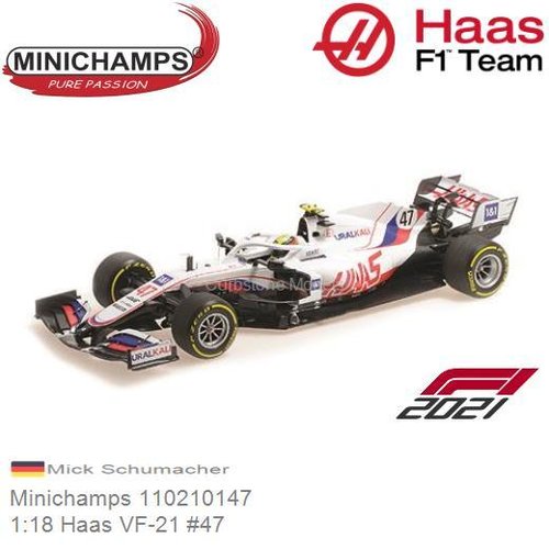 Modelauto 1:18 Haas VF-21 #47 | Mick Schumacher (Minichamps 110210147)