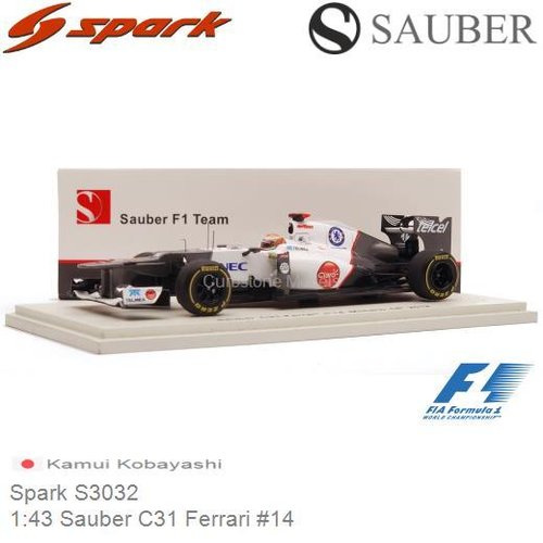 Modelauto 1:43 Sauber C31 Ferrari | Kamui Kobayashi (Spark S3032)
