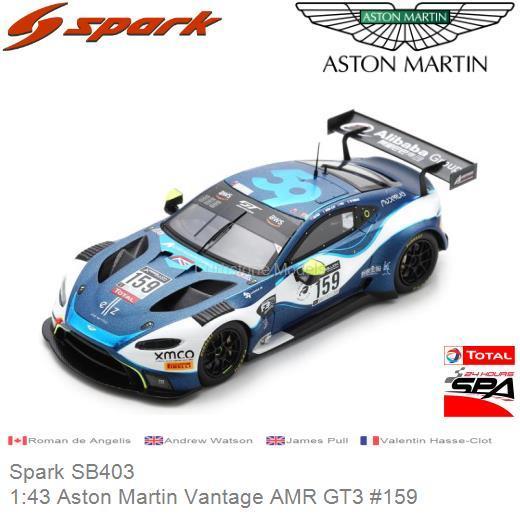 Modelauto 1:43 Aston Martin Vantage AMR GT3 #159 | Roman de Angelis (Spark SB403)