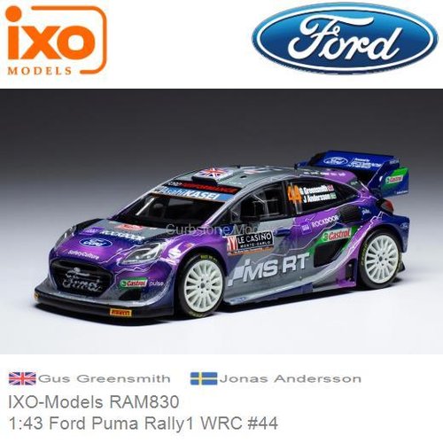 Modelauto 1:43 Ford Puma Rally1 WRC #44 | Gus Greensmith (IXO-Models RAM830)