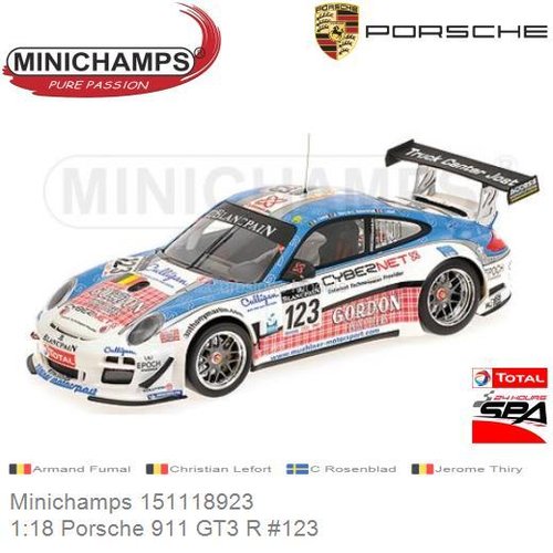 Modelauto 1:18 Porsche 911 GT3 R #123 | Armand Fumal (Minichamps 151118923)