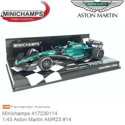Modelauto 1:43 Aston Martin AMR23 #14 | Fernando Alonso (Minichamps 417230114)