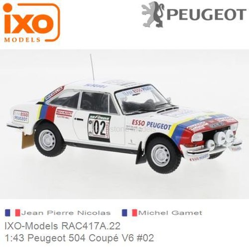 Modelauto 1:43 Peugeot 504 Coupé V6 #02 | Jean Pierre Nicolas (IXO-Models RAC417A.22)