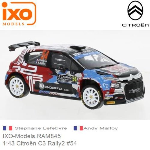 Modelauto 1:43 Citroën C3 Rally2 #54 |  Stéphane Lefebvre (IXO-Models RAM845)