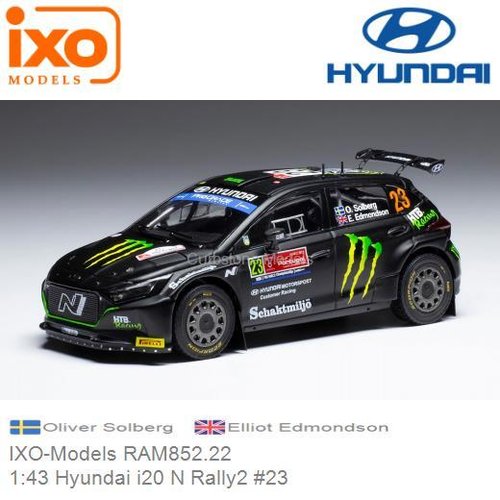 Modelauto 1:43 Hyundai i20 N Rally2 #23 | Oliver Solberg (IXO-Models RAM852.22)