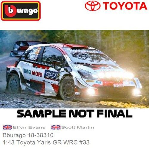 PRE-ORDER 1:43 Toyota Yaris GR WRC #33 (Bburago 18-38310)