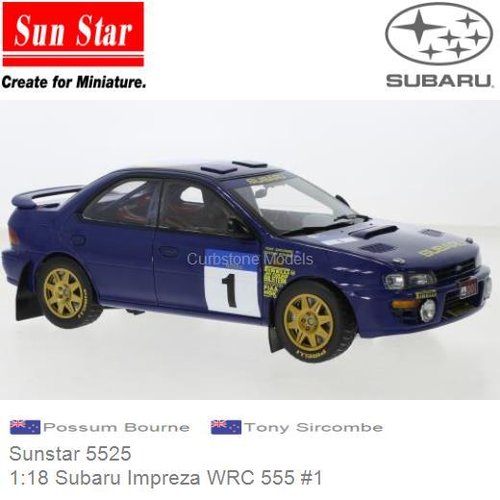 PRE-ORDER 1:18 Subaru Impreza WRC 555 #1 | Possum Bourne (Sunstar 5525)