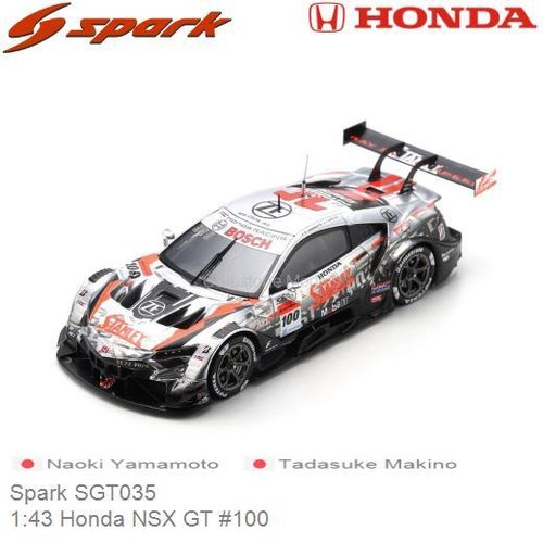 PRE-ORDER 1:43 Honda NSX GT #100 | Naoki Yamamoto (Spark SGT035)