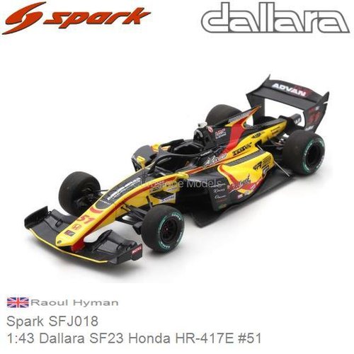 Modelauto 1:43 Dallara SF23 Honda HR-417E #51 | Raoul Hyman (Spark SFJ018)