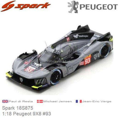 PRE-ORDER 1:18 Peugeot 9X8 #93 | Paul di Resta (Spark 18S875)