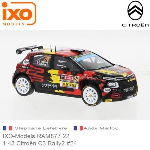 Modelauto 1:43 Citroën C3 Rally2 #24 |  Stéphane Lefebvre (IXO-Models RAM877.22)