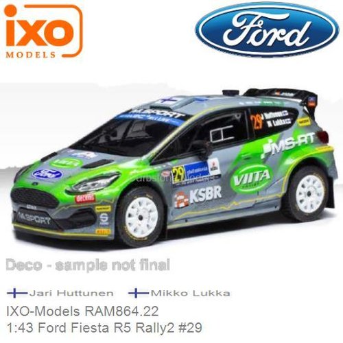 Modelauto 1:43 Ford Fiesta R5 Rally2 #29 | Jari Huttunen  (IXO-Models RAM864.22)