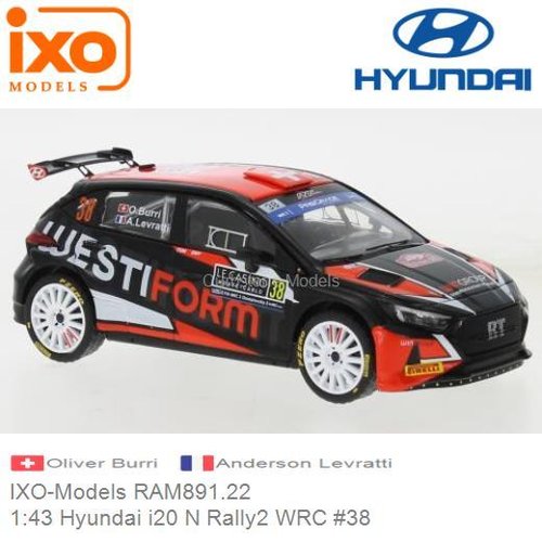 Modelauto 1:43 Hyundai i20 N Rally2 WRC #38 | Oliver Burri (IXO-Models RAM891.22)