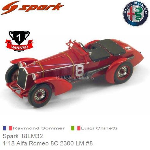Modelauto 1:18 Alfa Romeo 8C 2300 LM #8 | Raymond Sommer (Spark 18LM32)