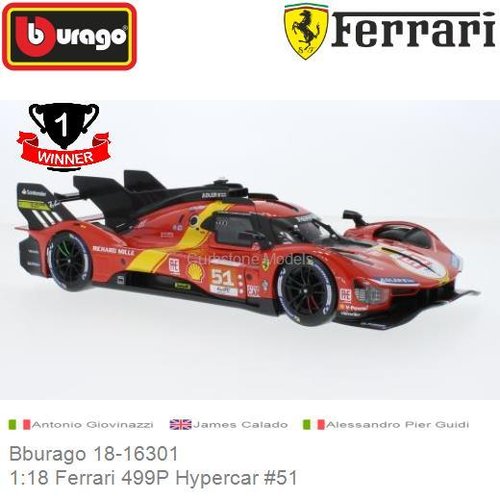 PRE-ORDER 1:18 Ferrari 499P Hypercar #51 | Antonio Giovinazzi (Bburago 18-16301)