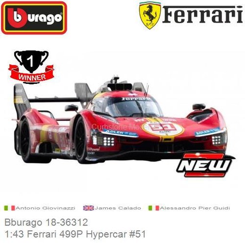PRE-ORDER 1:43 Ferrari 499P Hypercar #51 | Antonio Giovinazzi (Bburago 18-36312)