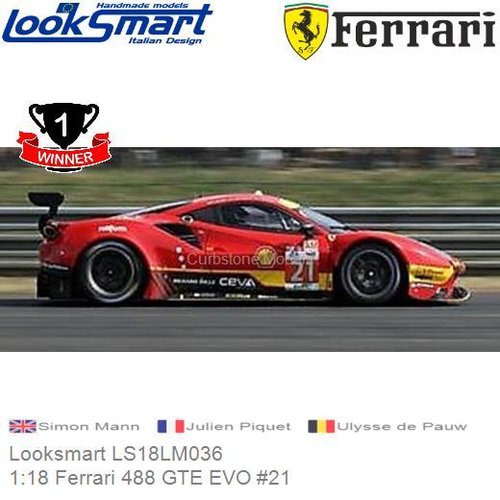PRE-ORDER 1:18 Ferrari 488 GTE EVO #21 | Simon Mann (Looksmart LS18LM036)