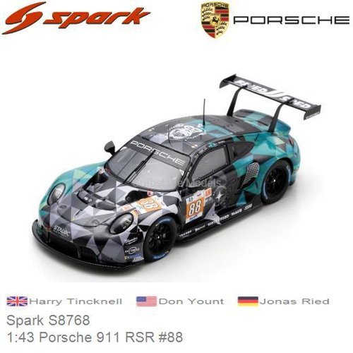Modelauto 1:43 Porsche 911 RSR #88 | Harry Tincknell (Spark S8768)