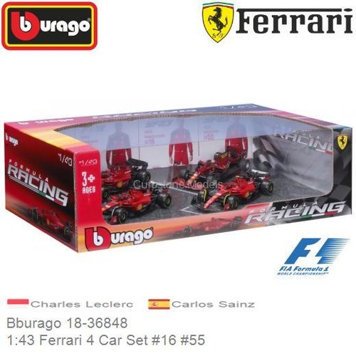 PRE-ORDER 1:43 Ferrari 4 Car Set #16 #55 | Charles Leclerc (Bburago 18-36848)