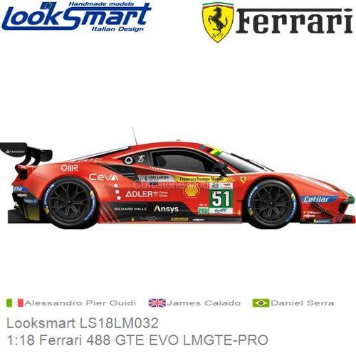 Modelauto 1:18 Ferrari 488 GTE EVO LMGTE-PRO | Alessandro Pier Guidi (Looksmart LS18LM032)